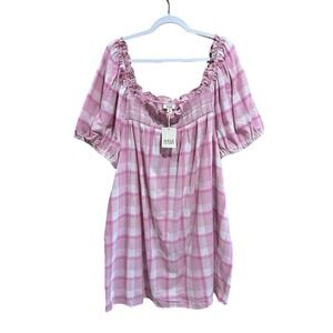 NWT a.n.a. Pink White Plaid Check Ruffle Trim Casual Dress Womens Plus Size 2X